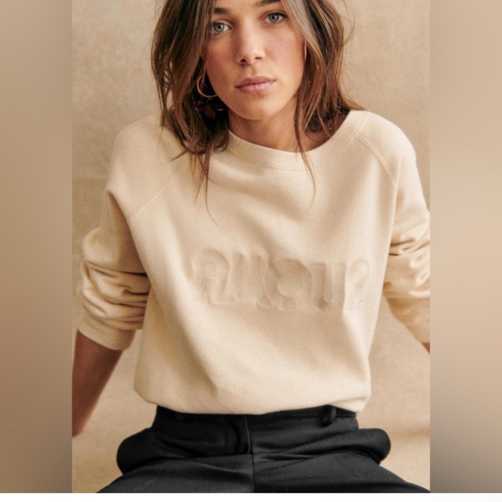Sezane Amour Cream Sweatshirt Organic Cotton Embroidery